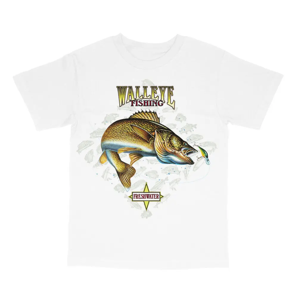 Walleye Diamond Mens Short Sleeve Fishing T-Shirt Outdoors Adventure Tee Angler High Quality 100%Cotton Short Sleeve