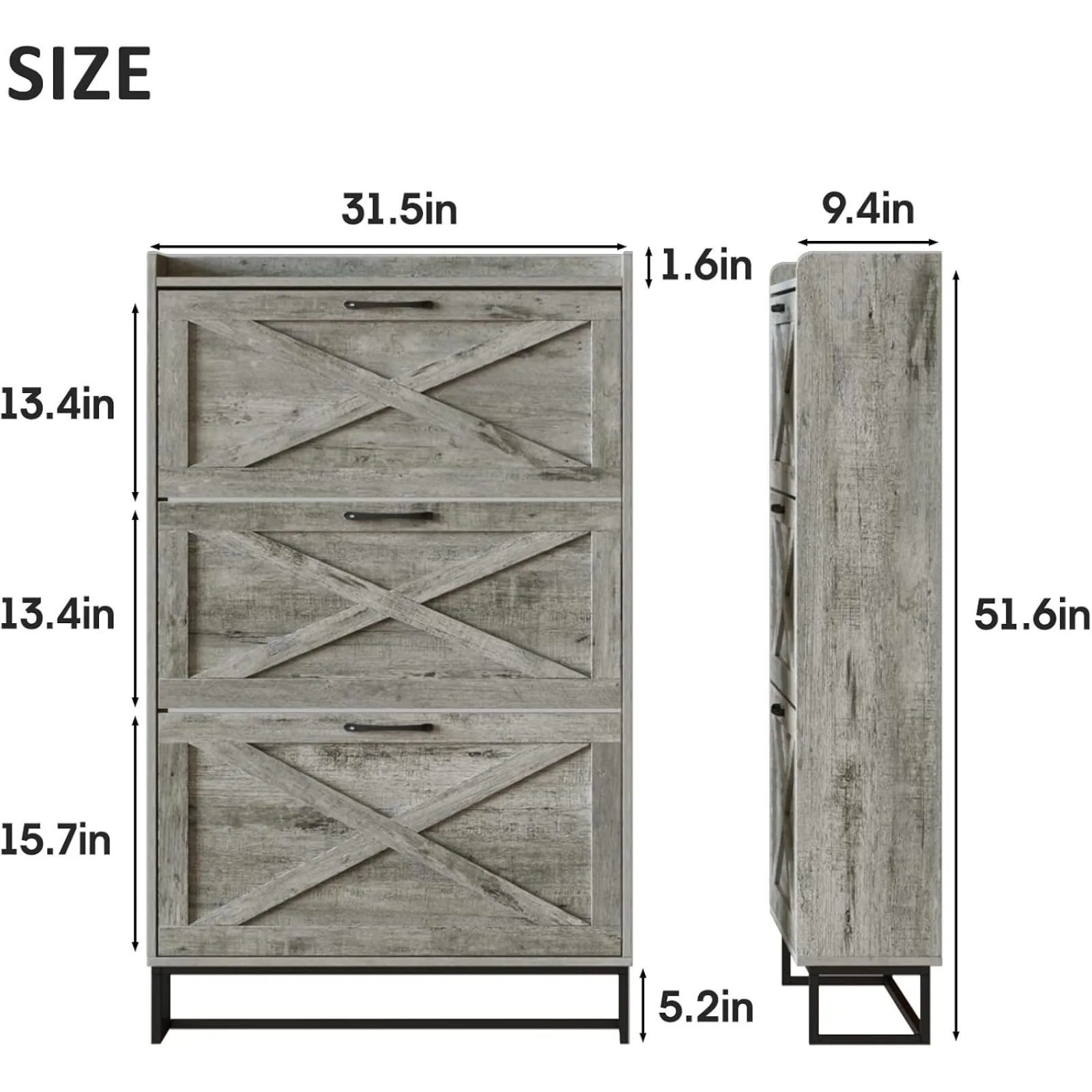 Shoe Storage Cabinet with 2 Flip Drawers, Freestanding Organizer with Metal Legs for Entryway, Narrow Shoe Rack Cabinet