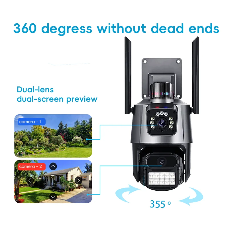 Dual Lens 4MP V380 Wireless WIFI Safety Camera Outdoor Pan Tilt Home Security Two Way Talk Infrared WIFI Camera Motion Detection