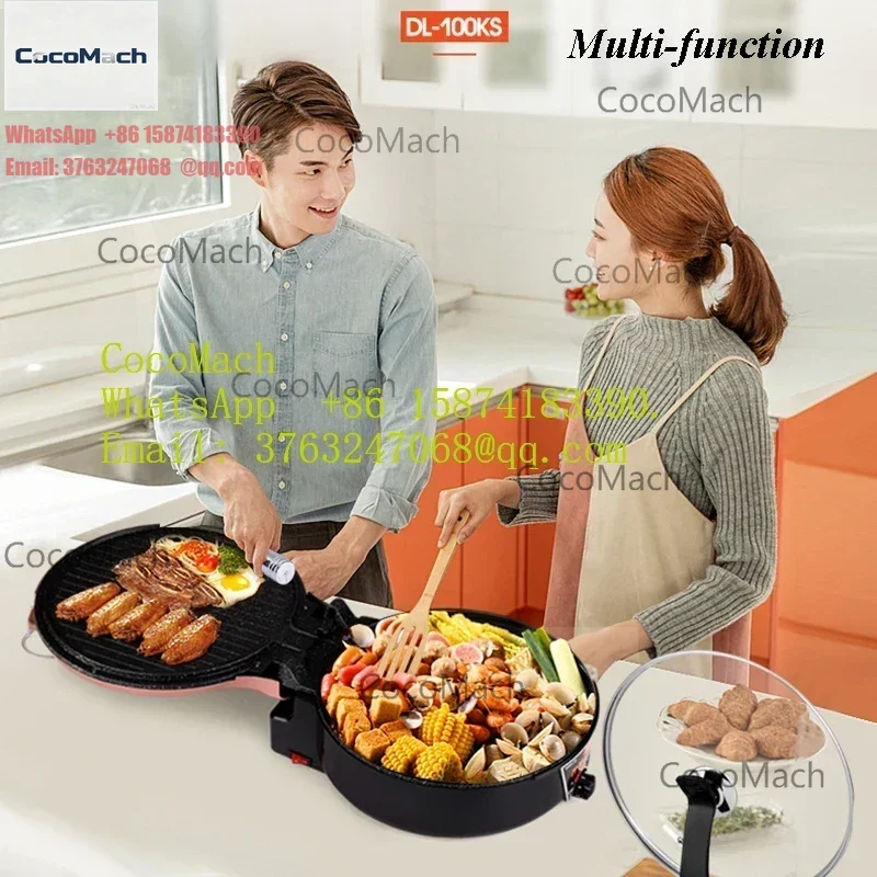 2025 Updated Version Electric Baking Pan Deepened Non-stick Grill Pan Integrated Hot Pot Adjustable Temperature for Home