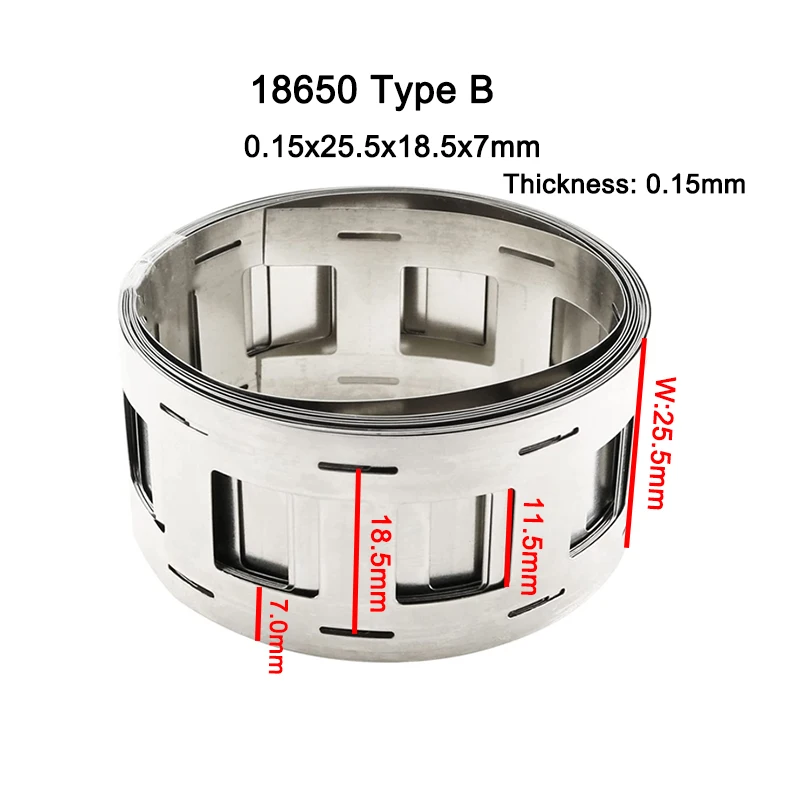 1/2M 2P vernickeltes Stahlband, Dicke 0,12/0,15/0,2 mm, für 18650/21700 Akkupacks, 0,15x27x20,2 mm Punktschweiß-Verbindungsband – Detail 4
