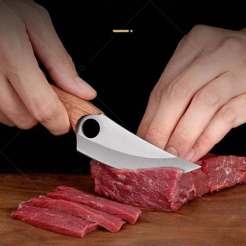 Meat Cleaver Boning Knife Wooden Handle Kitchen Knives Mongolian Meat Eating Knife Beef Lamb Knife Stainless Steel Butcher Knife