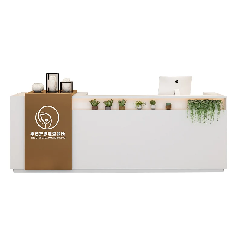 

Luxury Modern Salon Counter Reception Desk Gym Reception Desk Beauty Salon White Simple Design Checkout Counters