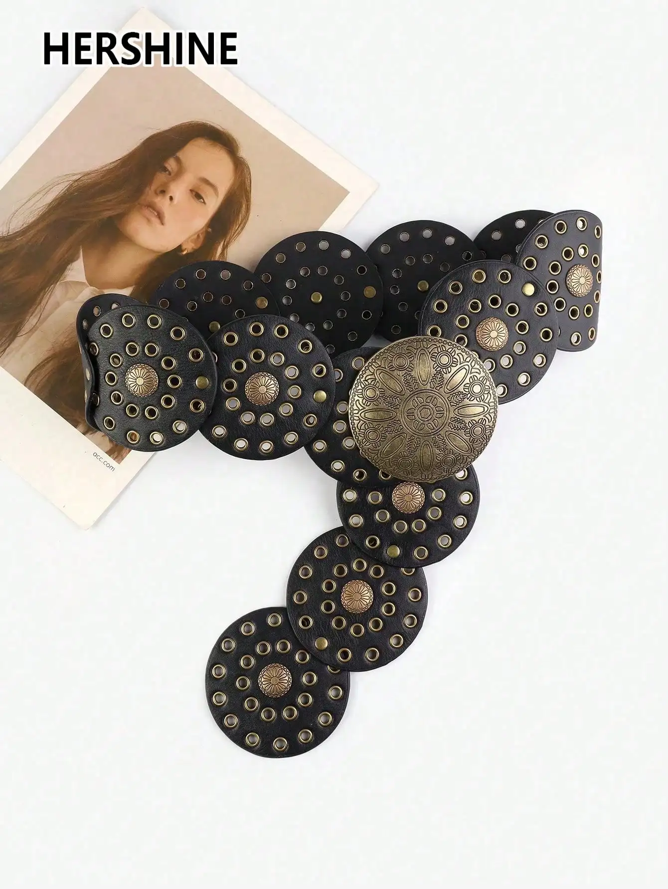 حزام HERSHINE النسائي الكلاسيكي المرصع بإبزيم دائري على شكل زهرة، طراز بوهيمي للجنسين، إكسسوار عصري، عيد الميلاد