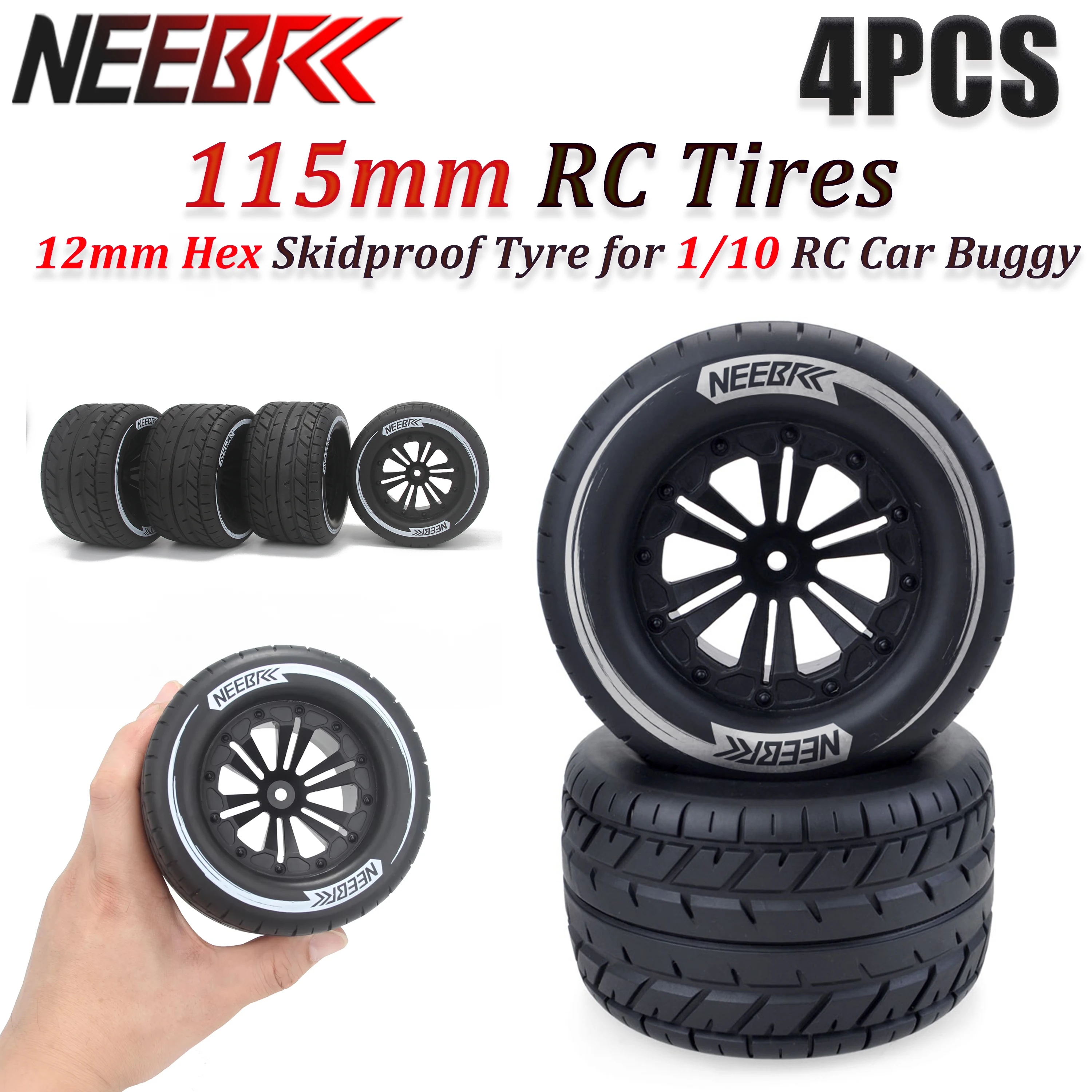 4個入り-115mm-滑り止めrcタイヤ-12mm六角ハブホイールタイヤ-1-10-rcカー-バギー-モンスタートラック-hpi-hsp-savage-xs-tm-flux-lrpパーツ用