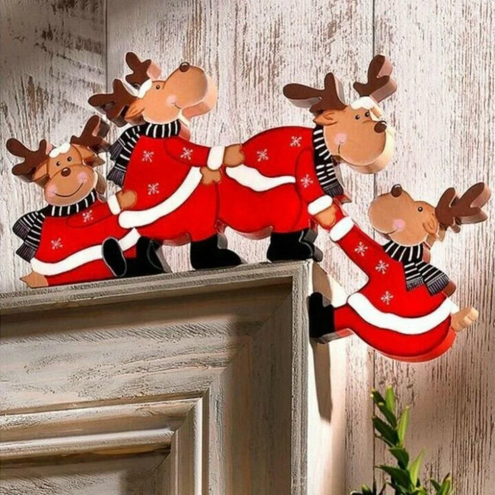 1pcs Christmas Door Frame Decoration Santa Elk Wooden 2023 Door Frame Christmas Decorations Decor Home New Year Gifts