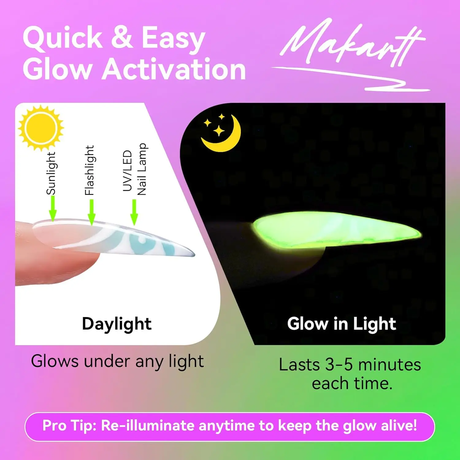 Makartt Glow in the Dark Gel Top Coat – 15ML Luminous No Wipe Clear Top Coat Gel Nail Polish, UV/LED Lamp Needed, Long-Lasting