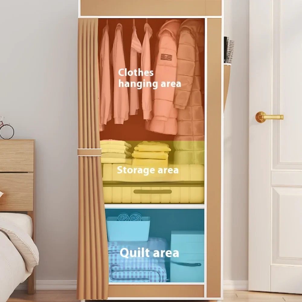 Minimalism Fabric Wardrobes Bedroom Plastic Storage Wardrobes Storage Cabinet Dust Proof Foldable Clothing Hanger with Curtains