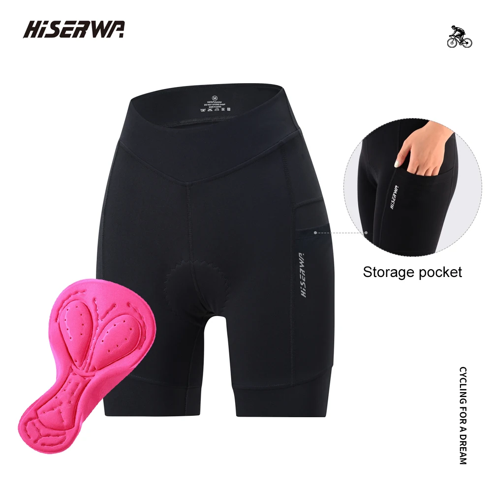 

HISERWA Women With Pockets Cycling Shorts MTB Road Bike Underwear Shorts 7 Hour Ride Pad Cycling Shorts Bicycle Tights