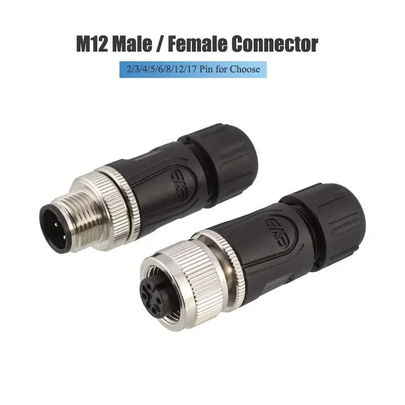 Waterproof M12 Circle Connector 2 3 4 5 6 8 12 17 Pin Assembly Welding Aviation Plug Industrial IP67 Male Female Cable Connector