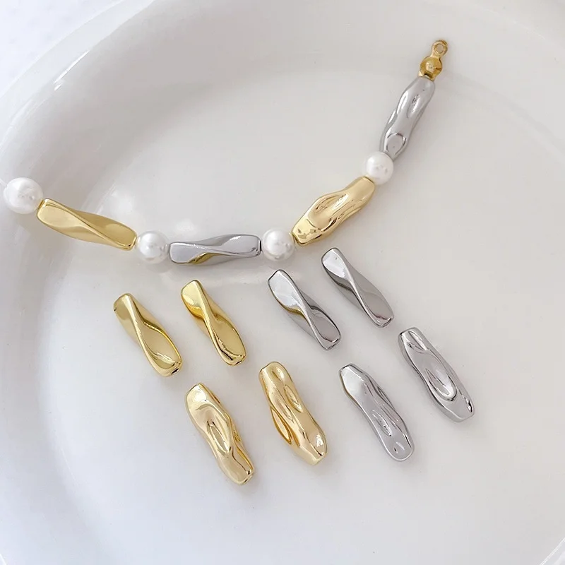 

4 шт., длинные бусины-трубы с медным покрытием из 18-каратного золота, имитация барокко, длинные глянцевые бусины-разделители, ожерелье ручной работы, аксессуары из бисера