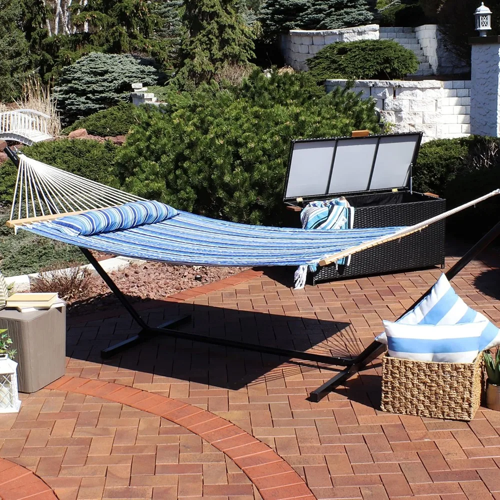 Outdoor Quilted Double Hammock with Spreader Bars