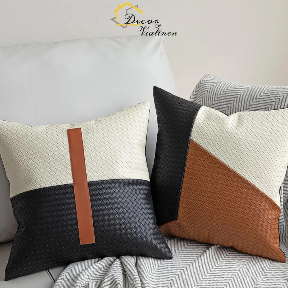 

Роскошный тканый кожаный чехол для подушки, современная наволочка для дивана-спальни, коричневый, черный, бежевый дизайнерский акцент для домашнего декора