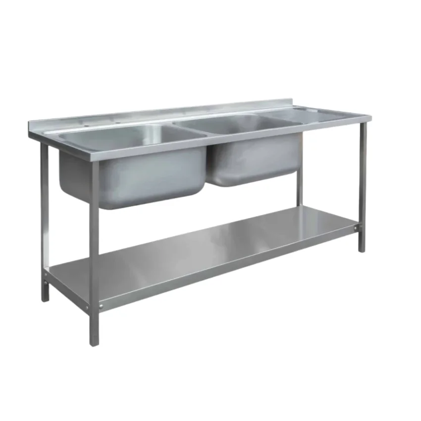 Commercial Restaurant Kitchen Sink Double Sink Stainless Steel Dishwasher Platform Wooden