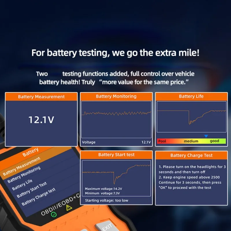 

B24B Car OBD2 Scanner HC368 Battery Performance Testing Function For Fault Detection, Works On Most Vehicles Post