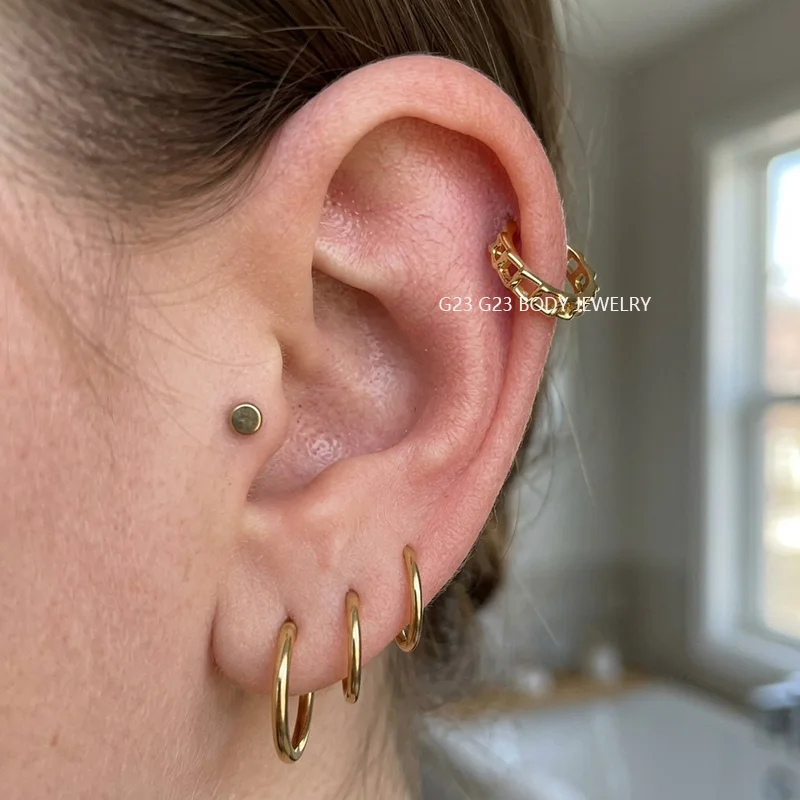 ASTM F136 Titan Ohrpiercing Nasenring Ohrknorpel Unregelmäßiger Segment-Creolenring Klappbarer Clicker Ohrring Körperschmuck – Detail 3