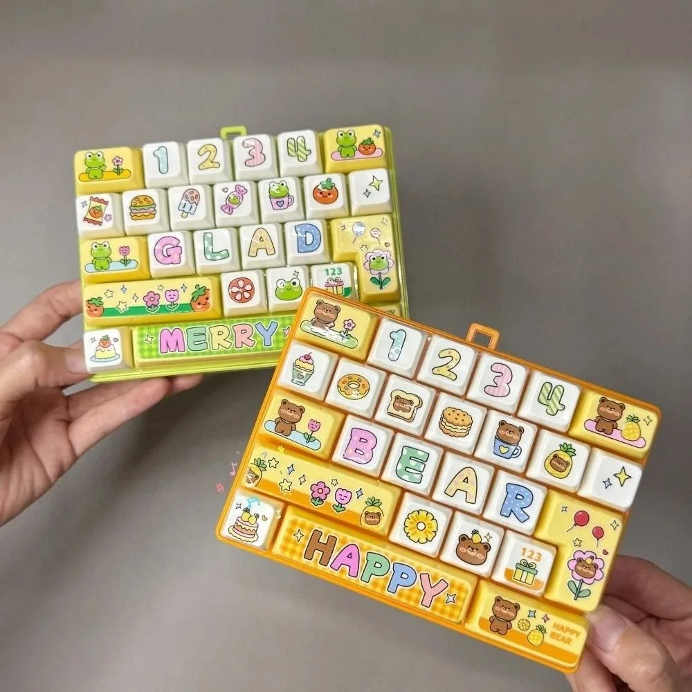 26 Keys Mechanical Keyboard Kitten/Elephant/Frog/Bear Prints Hangable Stress Relief Fidget Gift Clear Key Sounds