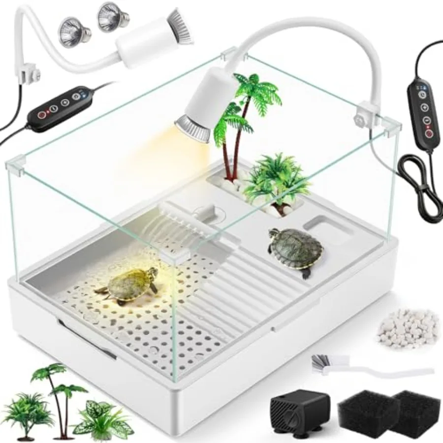 

Large Turtle Tank Kit Tank + Light + Water Pump,Acrylic Turtle Tank Starter Kit with Two Rain Shower Head, Adjustable Water Pum