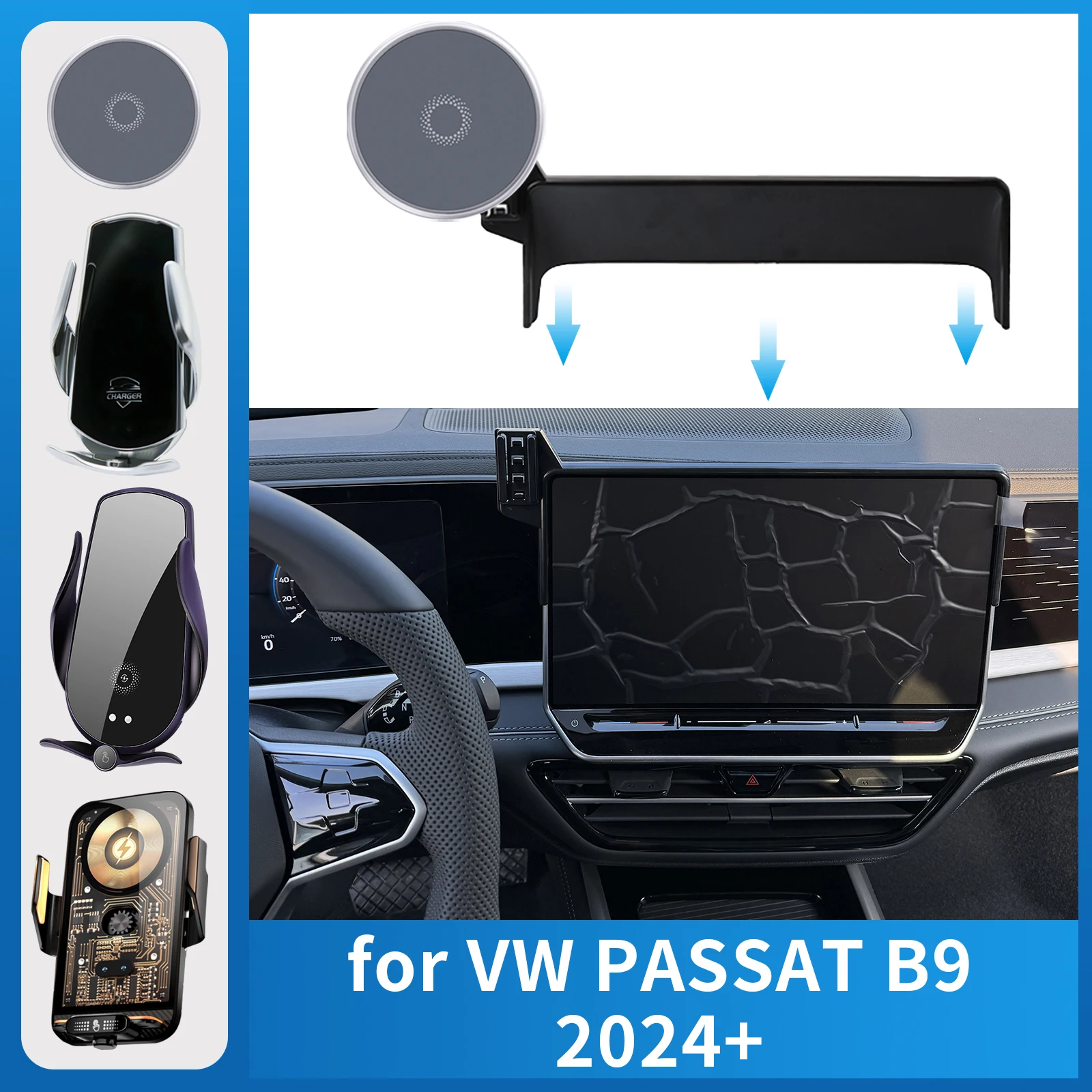 

for Volkswagen VW Passat B9 (12.9inch) 2024 2025 Car Phone Holder Screen Fixed Navigation Bracket Base Wireless Charging