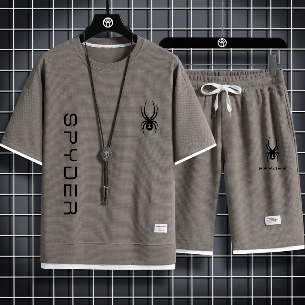 2024 New Summer Men\'s Sports Set Casual Fitness Jogging Basketball Fashion S2024 Summer New Thort Sleeve T-shirt + Shorts 2 Sets