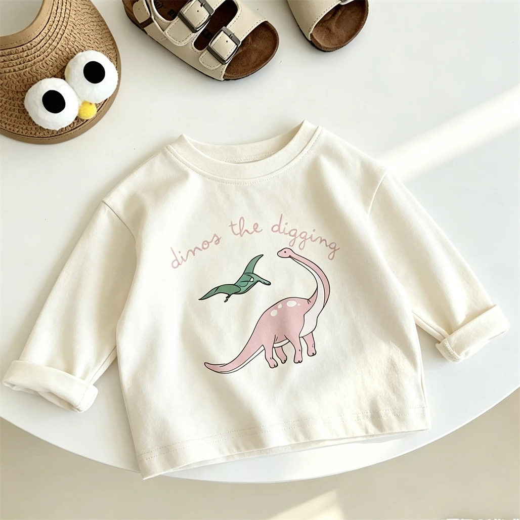 2026 Child Cartoon Long Sleeve T Shirt Dinosaur Printed Tees Round Neck Bottoming Shirts Infant Boys Fashion Casual Clothes