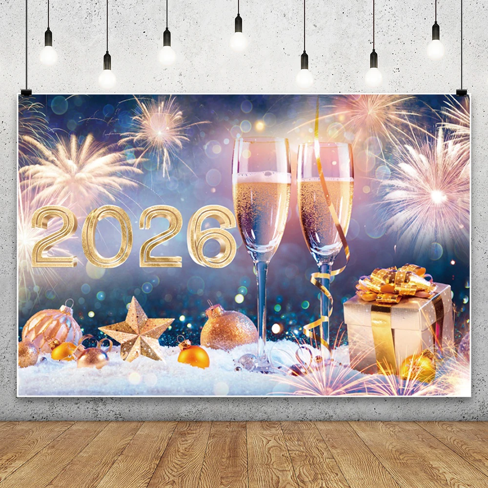 Latar Belakang Fotografi Selamat Tahun Baru 2026 Jam Kustom Kembang Api Gelas Sampanye Anak-anak Potret Keluarga Latar Belakang Foto Properti Studio