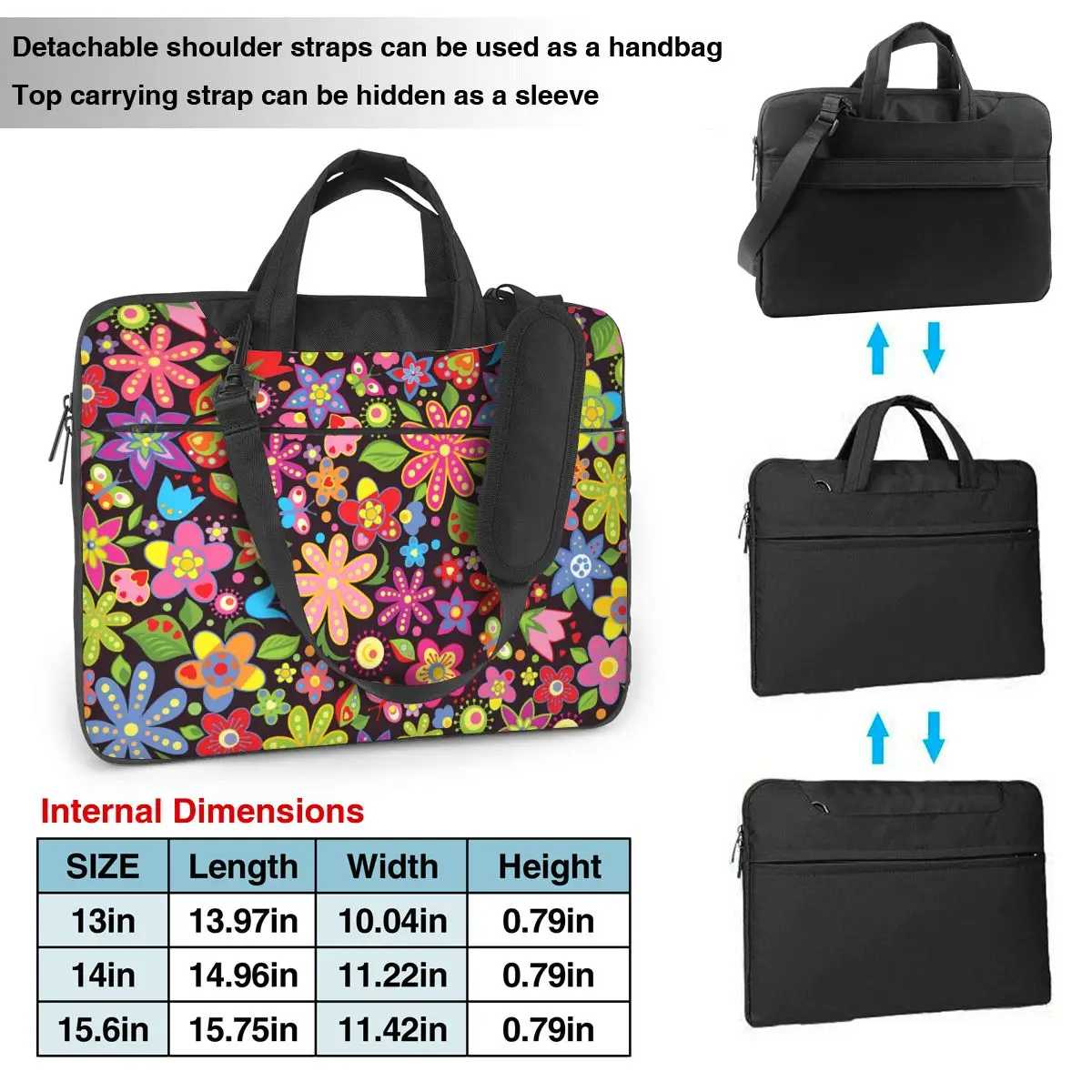 Laptop Bag Sleeve Case Flower Power Notebook Pouch Hippie Floral Petals 14 15 15.6 Portable Computer Bag For Macbook Pro Lenovo