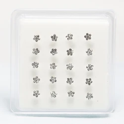 925 Sterling Silver Nose Stud Clear Crystal Flower Nose Pin Bone Fashion Body Piercing Nostril Jewelry For women 20Pcs/Pack