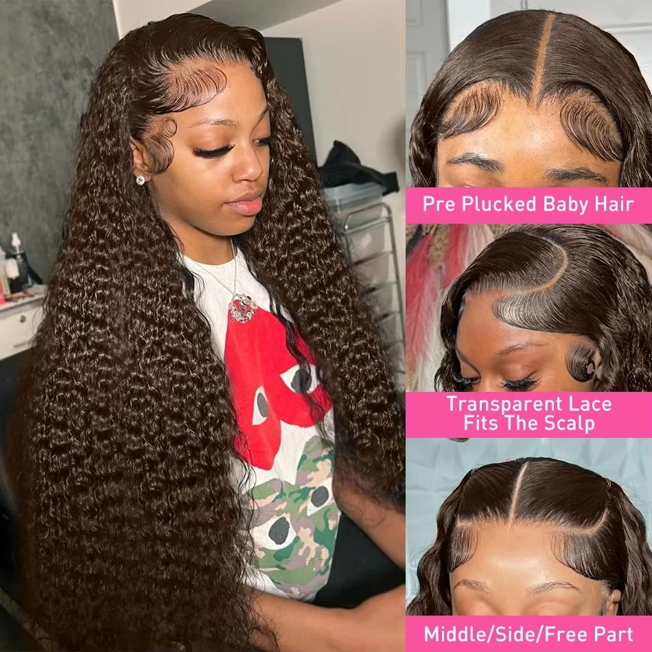 Wig Rambut Asli Cokelat Keriting 13X6 Lace Front Berwarna 100% Rambut Manusia Wig Pre Plucked Deep Wave Brazilian Brown Human Hair wig