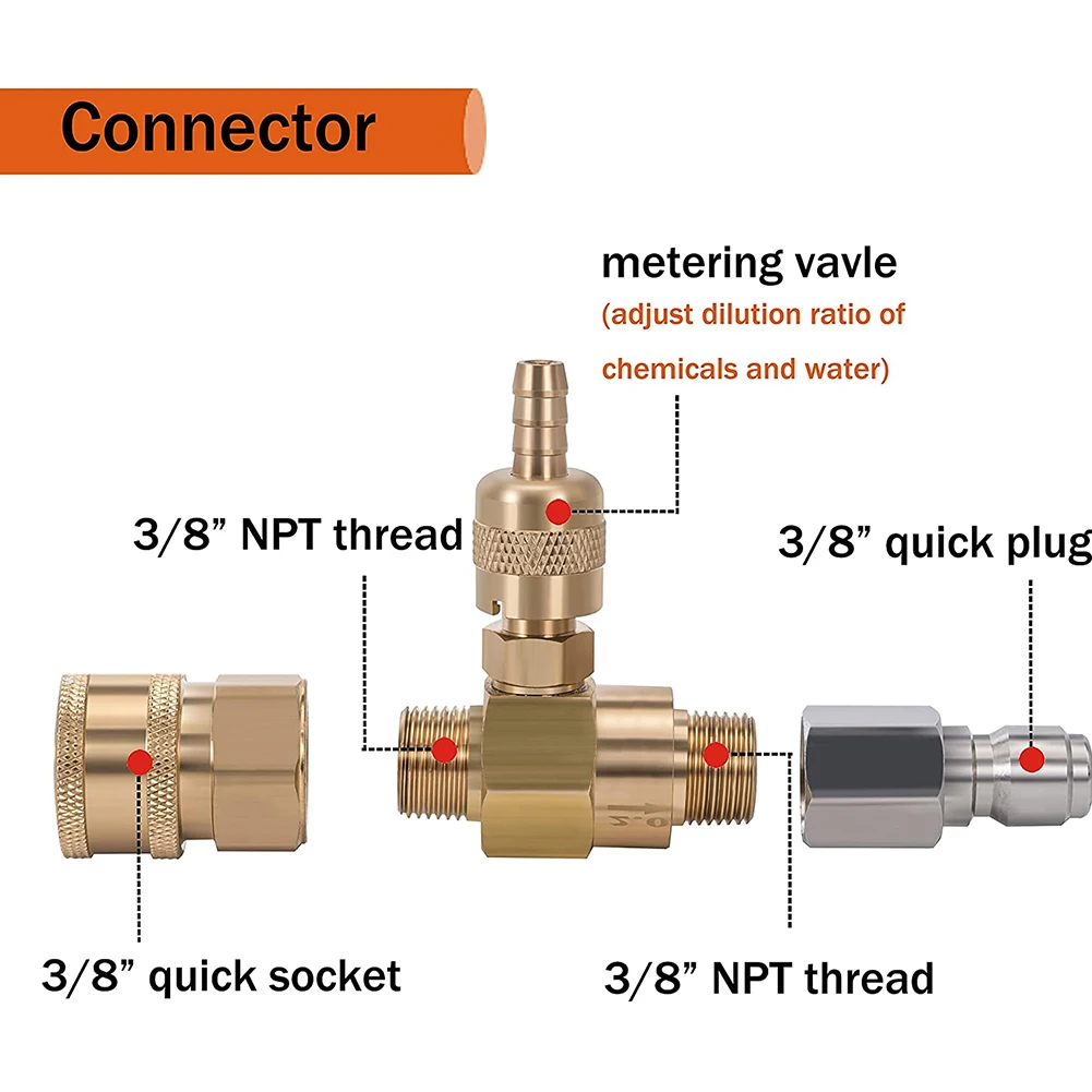 Long lasting Pressure Washer Soap Injector Protect Pump Performance Up to 4000 PSI, Quick Connect, Metering Valve