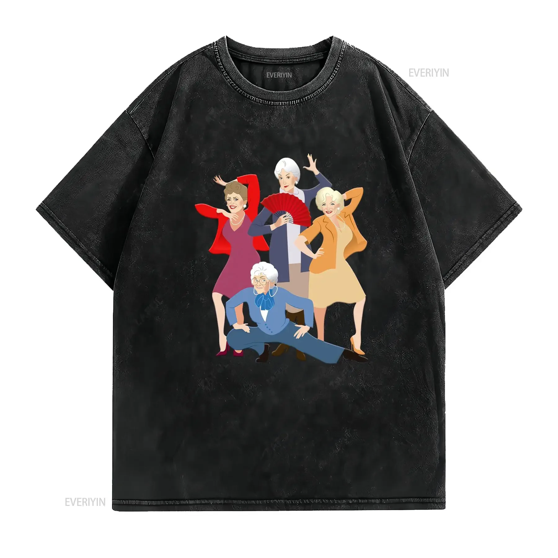 Funny Retro Golden Girls Classic TV Show Dancing Cartoon Print Casual T Shirt vintage Washed streetwear Versatile Slightly