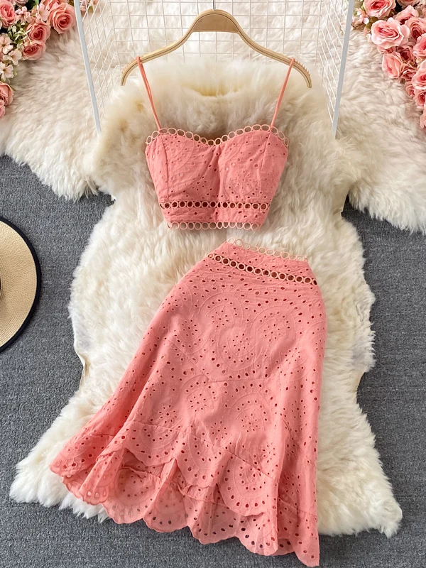Beach Vaion Set Summer New Sle Bal ort Strapl Top High Waist f Skirt Two Piece Set Casual Faion Ensemble view 3