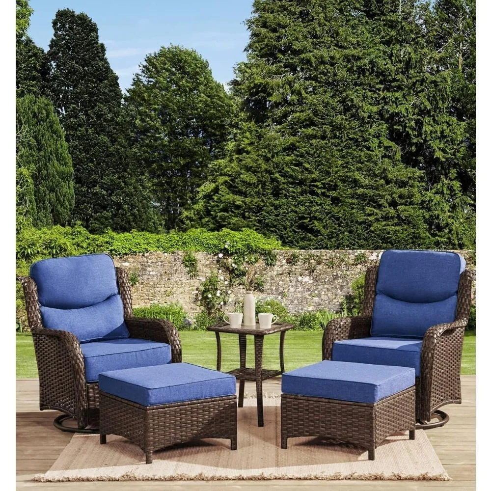 

Chair with Swivel Rocking Chair and Footstool, Extra Thick Cushion, 5-Piece Terrace Reception Set, Terrace Furniture Set