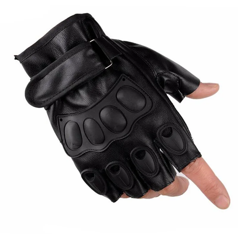 Guanto da ciclismo sportivo da esterno in pelle PU con mezze dita da uomo palestra Fitness Fight Hard Shell guanto nero G131