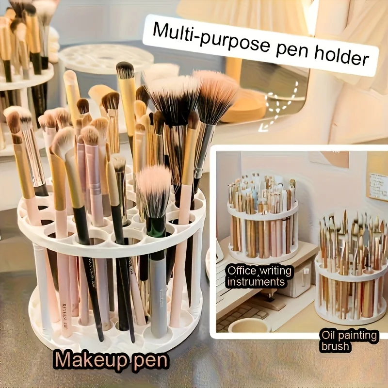 360° Rotating Desktop Organizer Plastic Storage shelf for Art Brushes Makeup Tools Glazed Finish Office Studio Accessory