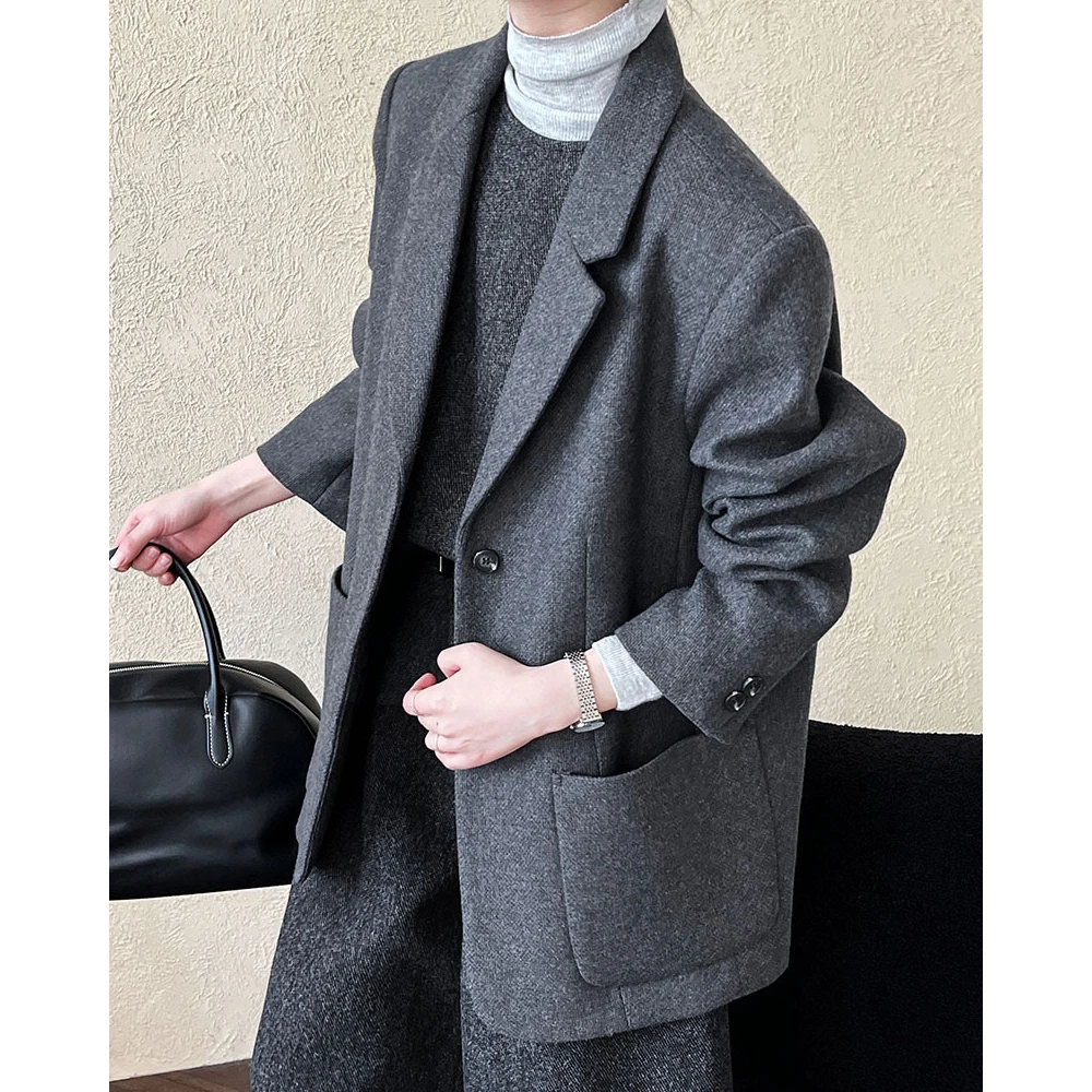 50% Wool Women Autumn Winter Blazer Coat Turn Down Collar Fashion Design Blazer Feminino Casaco Feminino Tops For Women Clothes