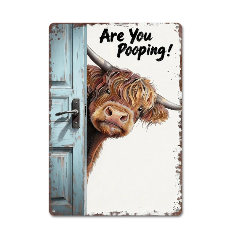 Funny Highland Cow Bathroom Sign, 