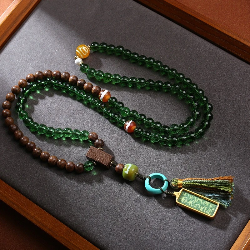 

108 Tibetan thangka beads, green Tara pendant, multiple circles, Five Lords hanging, Medicine Buddha ornament