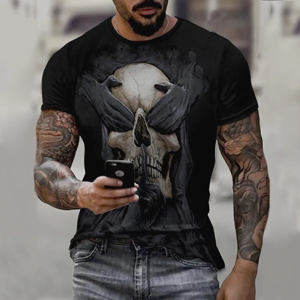 2022 New European and American Street Style Men's Casual Round Neck Short Sleeve Digital 3D Printing Slim Pullover Men's T-shirt