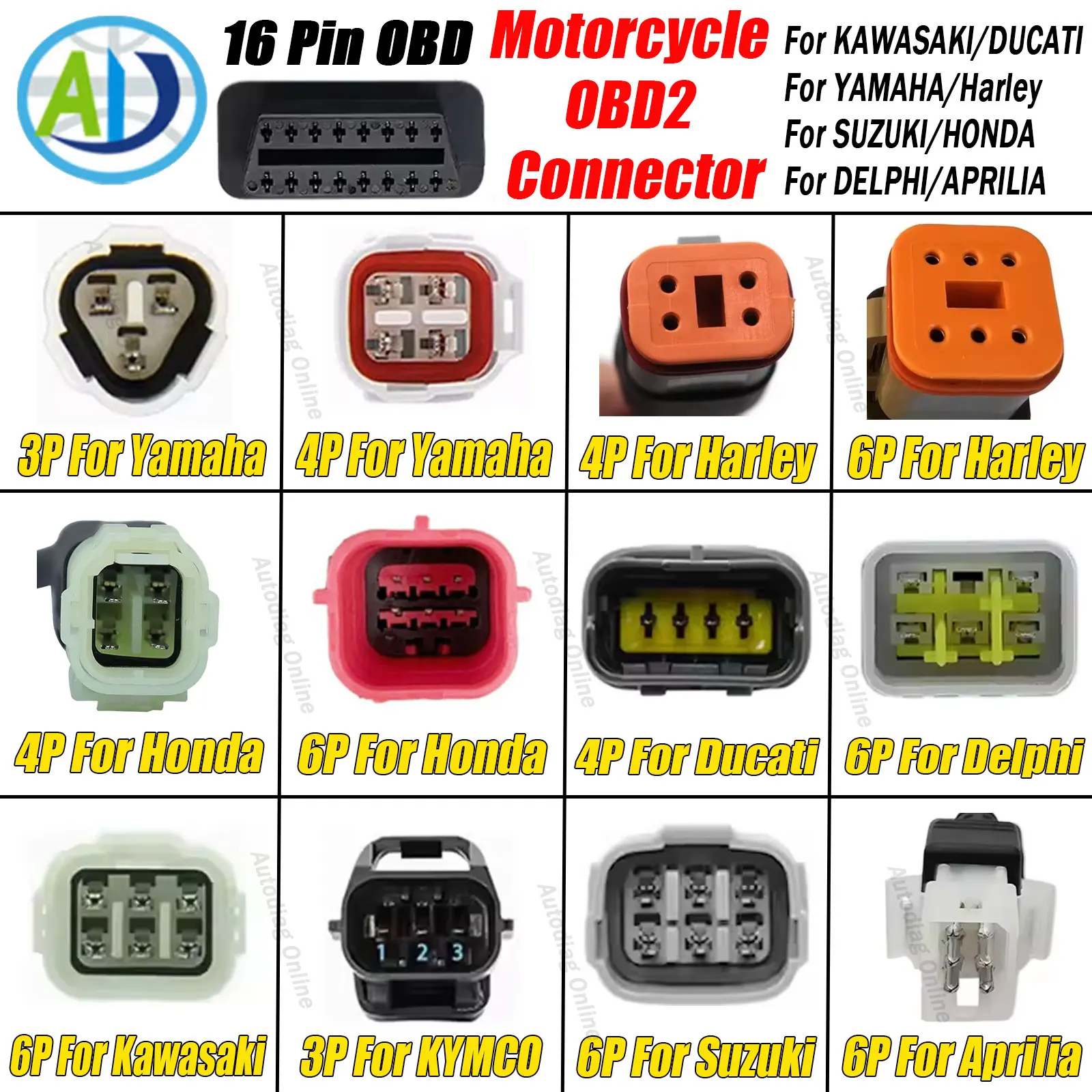 

OBD2 Motorcycle Extension Cable For YAMAHA 3/4pin Motobike OBD2 Connector for Honda/Kawasaki/SUZUKI 4/6PIN OBD2 Adapter Cable