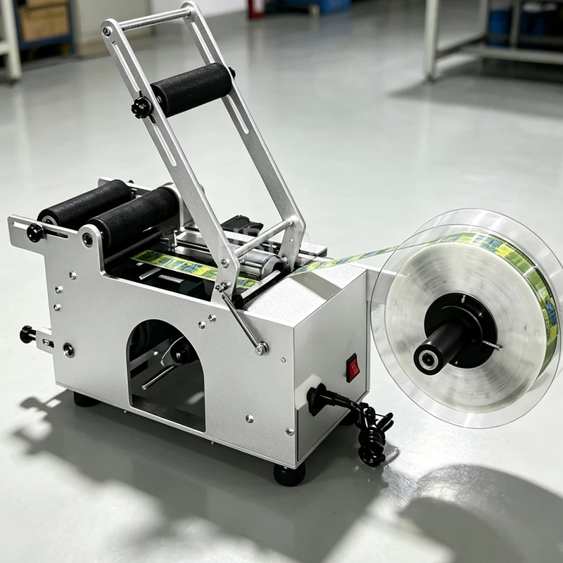 Semi Auto Bottle Label Applicator, Wide Range Round Container Labeler, Stable Sticker Labeling Machine For Chemical Bottle