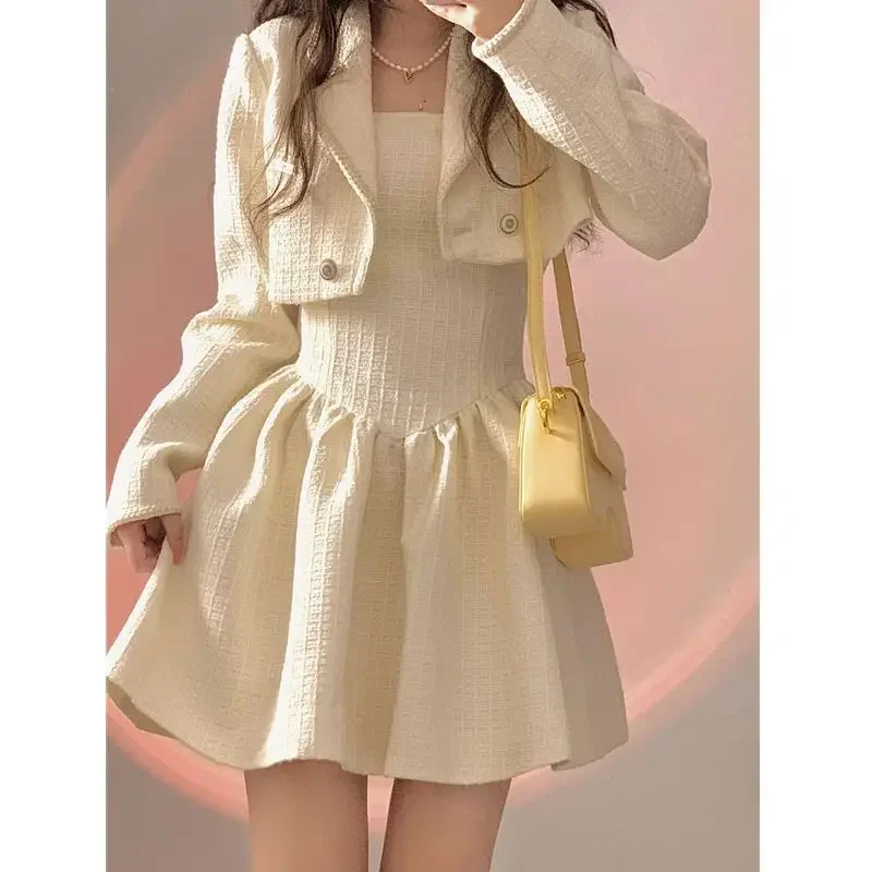 2024 Spring and Autumn New Bra Dress Women's Short Coat Two-piece Suit Small Fragrant Dress Suit