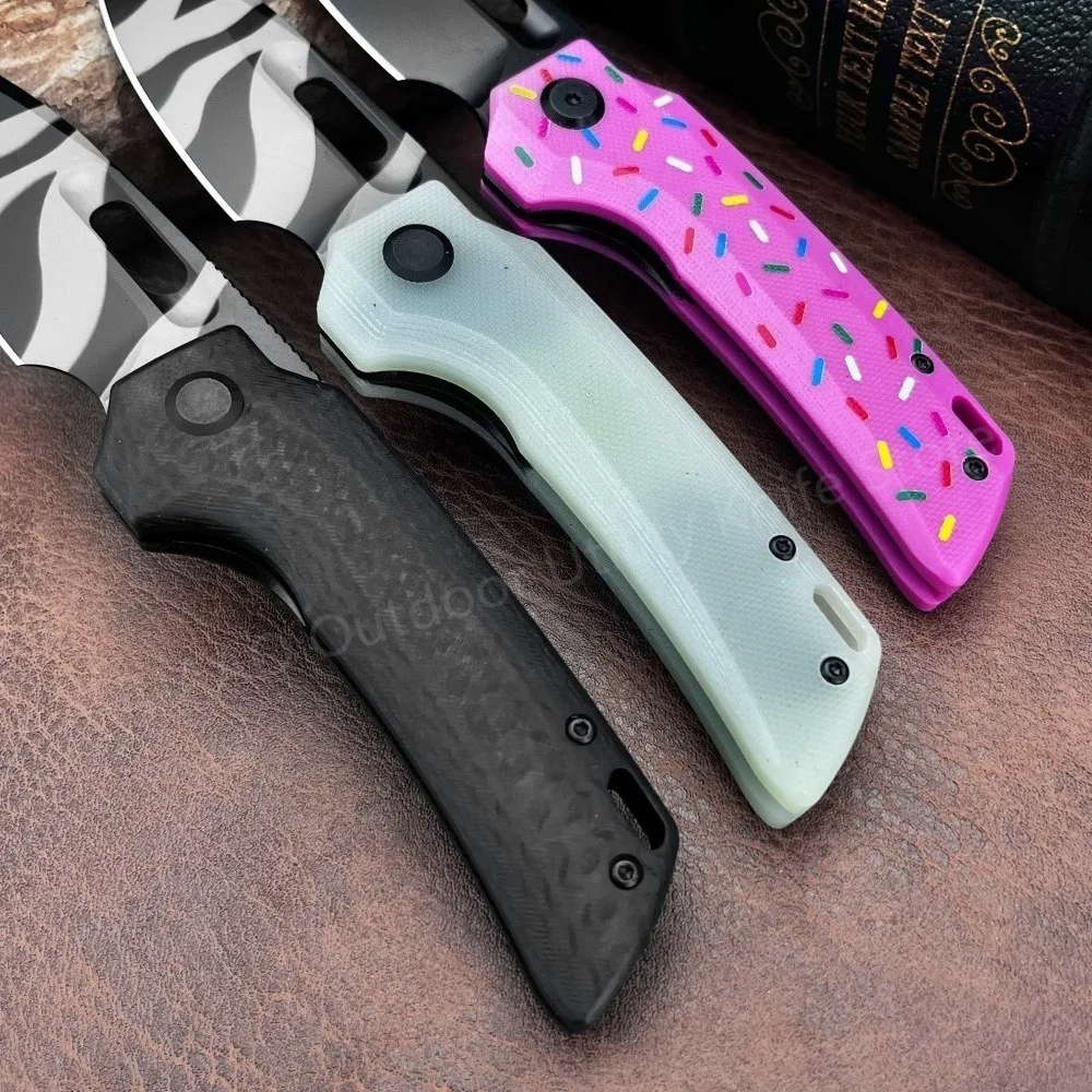 Mini faca dobrável para acampamento, de alta dureza, caminhadas, montanhismo, equipamento de autodefesa, portátil, cabo g10, lâmina d2 de aço inoxidável