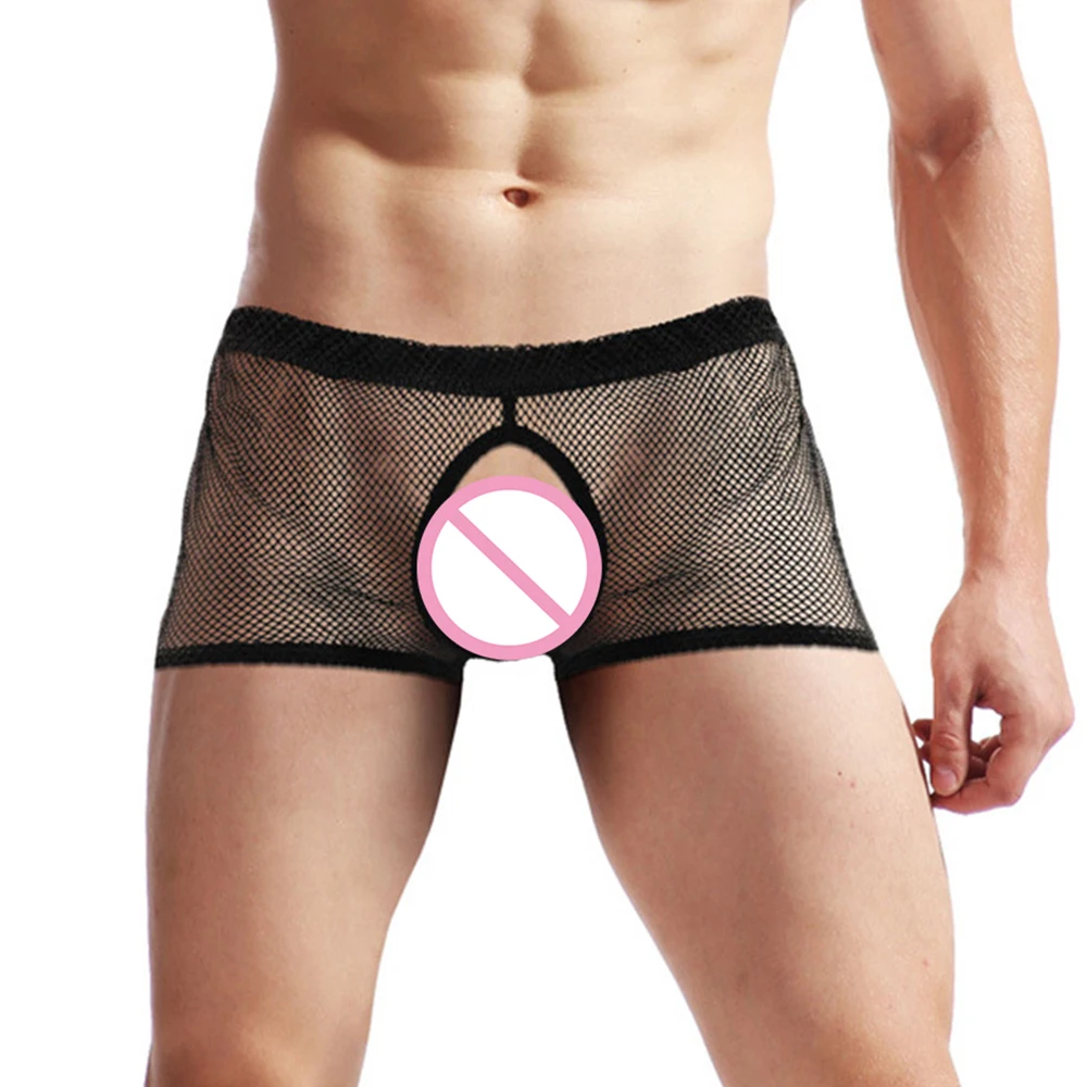 Open Crotch Briefs Men Mesh See Through Underwear Porn Panties Exposed Cock Underpants Bare Buttocks Shorts