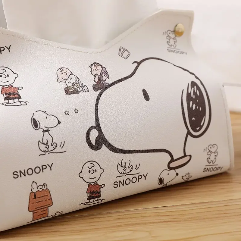 Snoopys Tissue Boxes Waterproof Leather Napkin Holder Portable Foldable Car Tissue Box Bathroom Decoration Kitchen Accessories