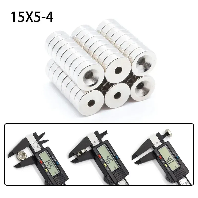 5/10/20 Stück 15 x 5 mm Loch 4 mm kleiner versenkter runder NdFeB-Neodym-Magnet Leistungsstarker Seltenerd-Permanent-Kühlschrankmagnet mit M4-Loch – Detail 5