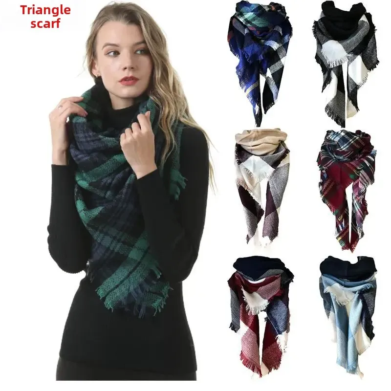 Bufanda de invierno europea y americana de Amazon para mujer, bufanda triangular, collar, chal Pashmina de siete colores a cuadros coloridos