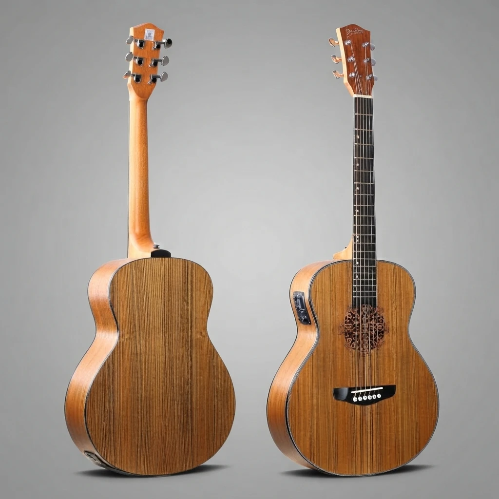 6 String Acoustic Electric Guitar With Floral Soundhole Inlay Side Panel EQ Chrome Tuners White Bridge Pins No Cutaway Slim Neck