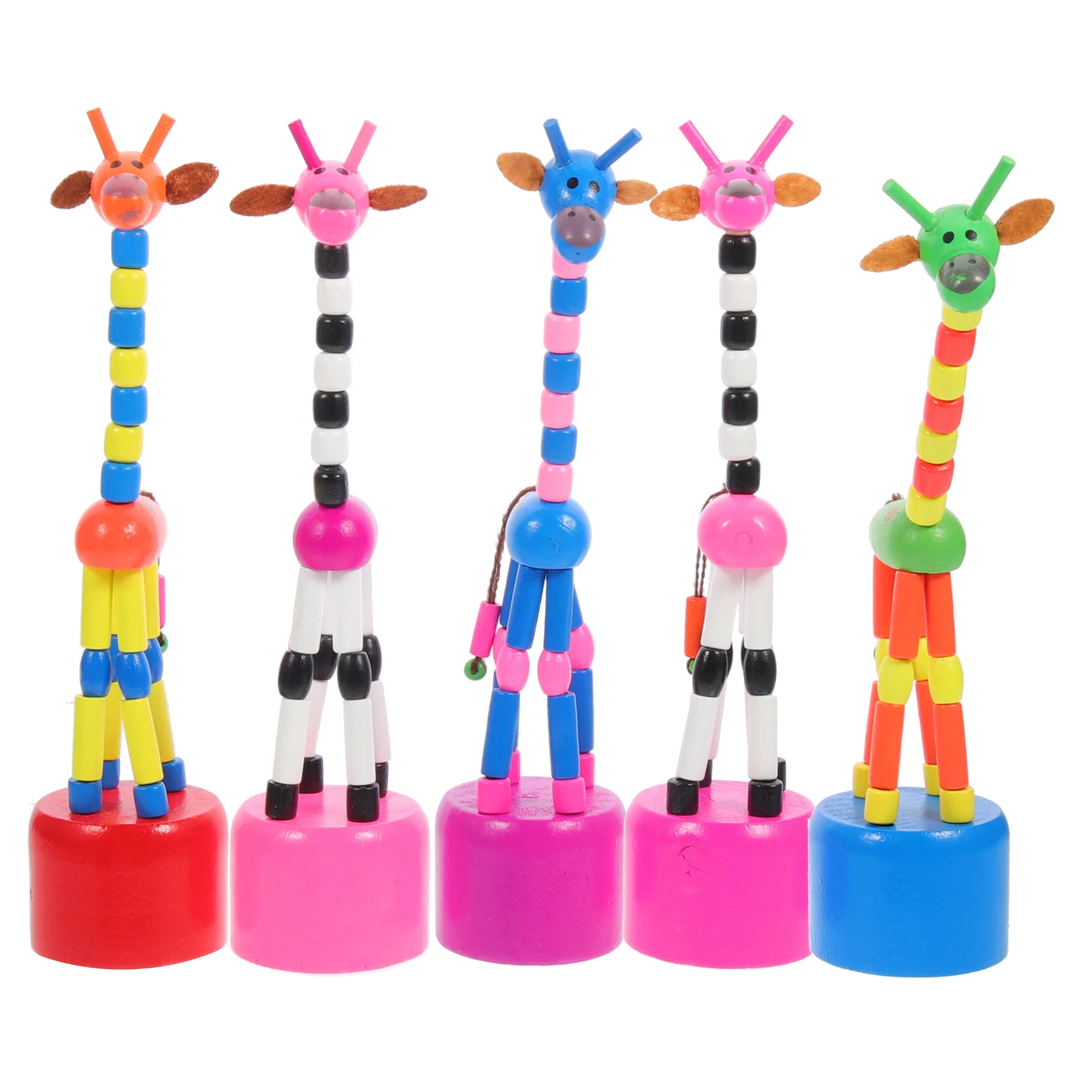 5 Pcs Rocking Toys Favors Giraffe Figurine Puppet Kids Wooden Puppets Push for Creative