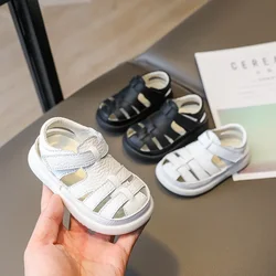 Sandales de plage coordonnantes en cuir véritable pour bébés garçons et filles, chaussures d'été décontractées pour nourrissons, sandales de sport pour enfants